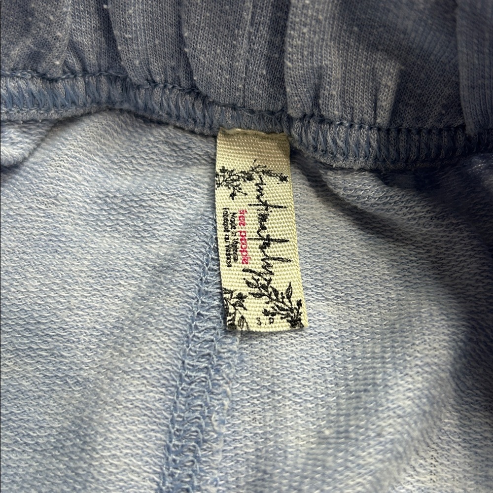 Free People Cozy Girl Short Comfy Lounge Distressed Embroidered Blue - Picture 5 of 5